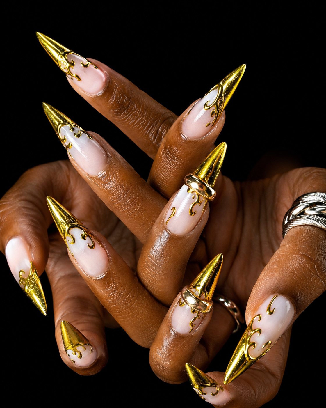 Chrome and pink custom nail art